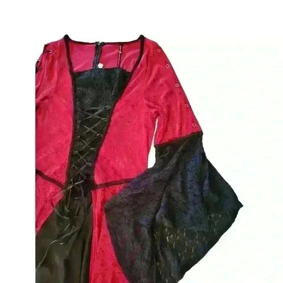 Lip Service VTG Gothic Faux Corset Velvet Cosplay Costume Front Tie Red Size XL - Picture 3 of 11